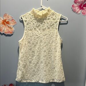 PerSeption Concept Cream Ruffled Bib Collar Blouse